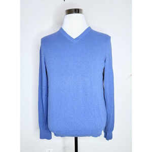 Banana Republic Sweater Large Blue Luxury Blend V Neck Silk Cashmere Mens Long